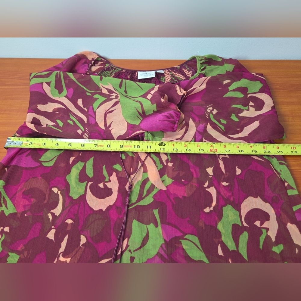 St Johns Bay Womens Floral Semi Sheer Peasant Tunic top Shirt Sz L EUC Boho Fall - Picture 7 of 11